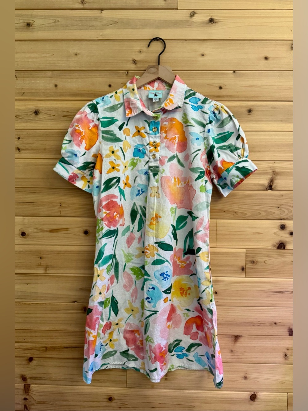 Haley And The Hound Small Cotton Colorful Floral Collared Shirt Mini Dress